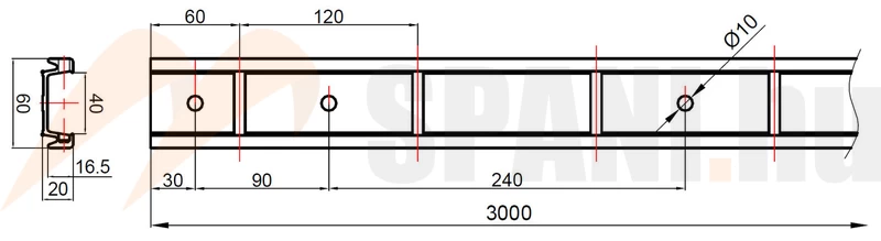 Teherrögzítő sín vízszintes alumínium 3000 mm